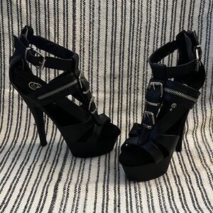 Pleaser Black Platform Stilettos with silver details